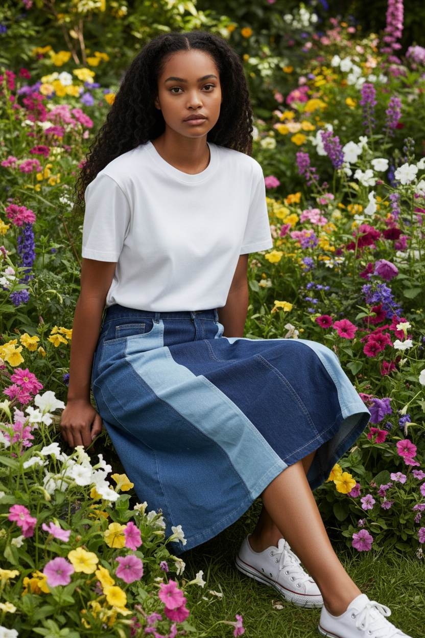 Tri-Denim Skirt