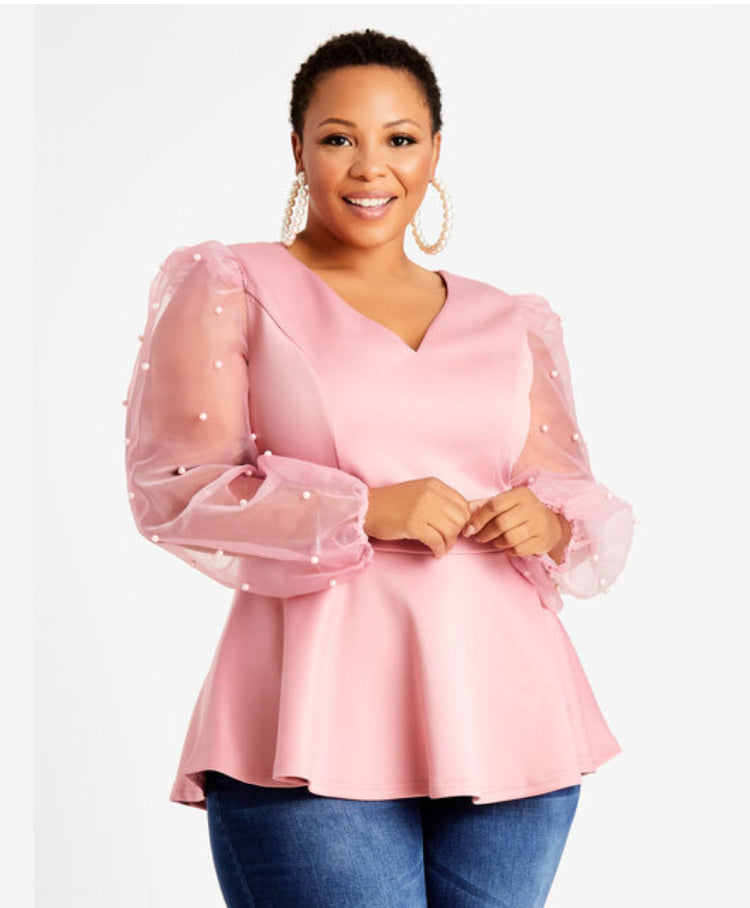 Mauve Pearly Peplum Top