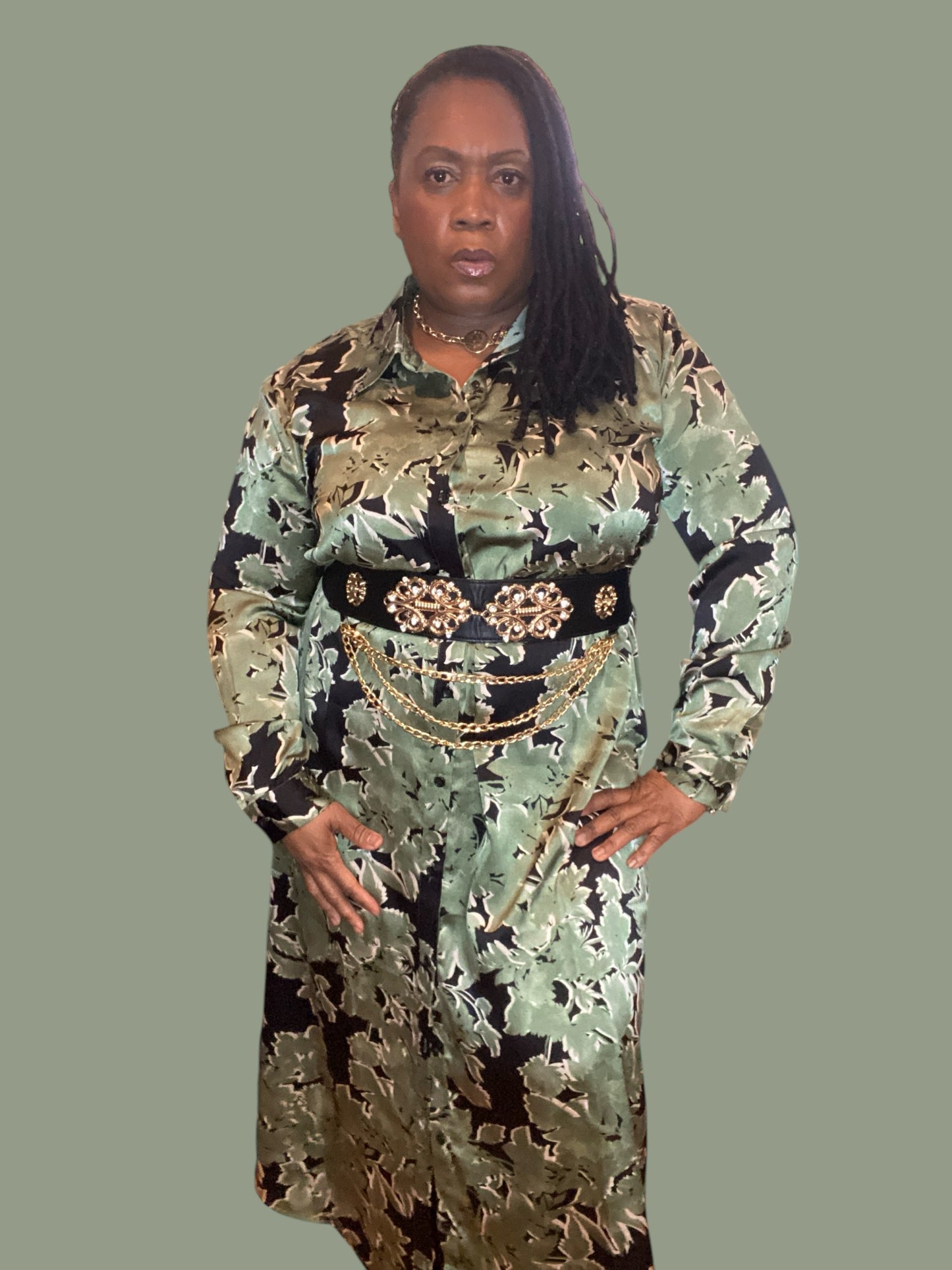 Olive and Black Satin Dress