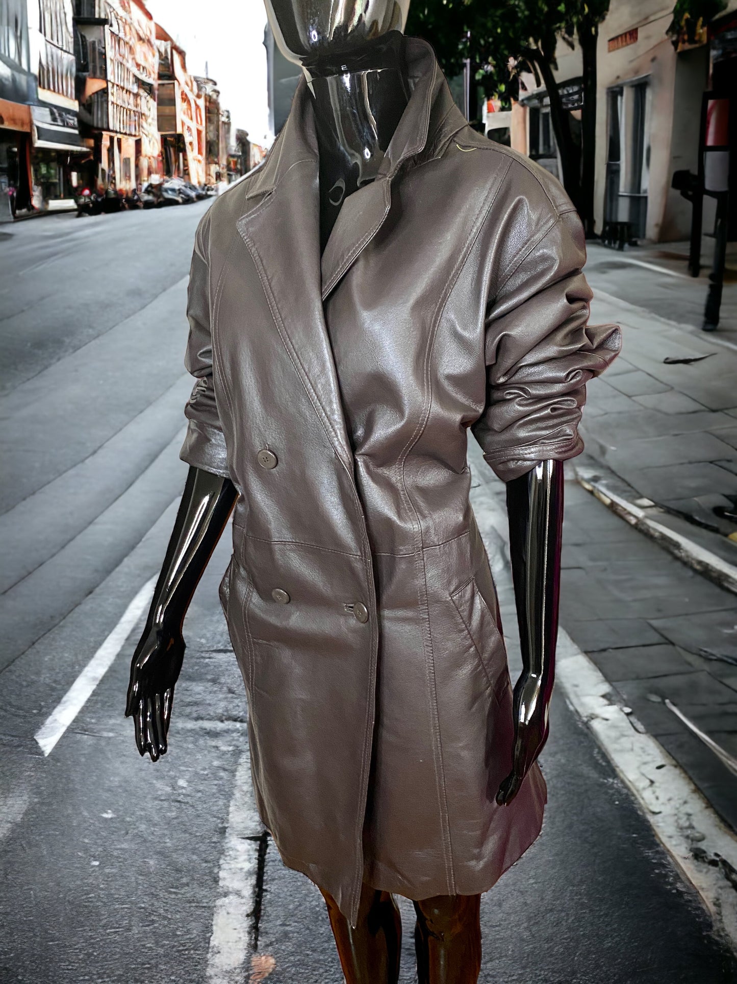 Cognac Leather Coat.