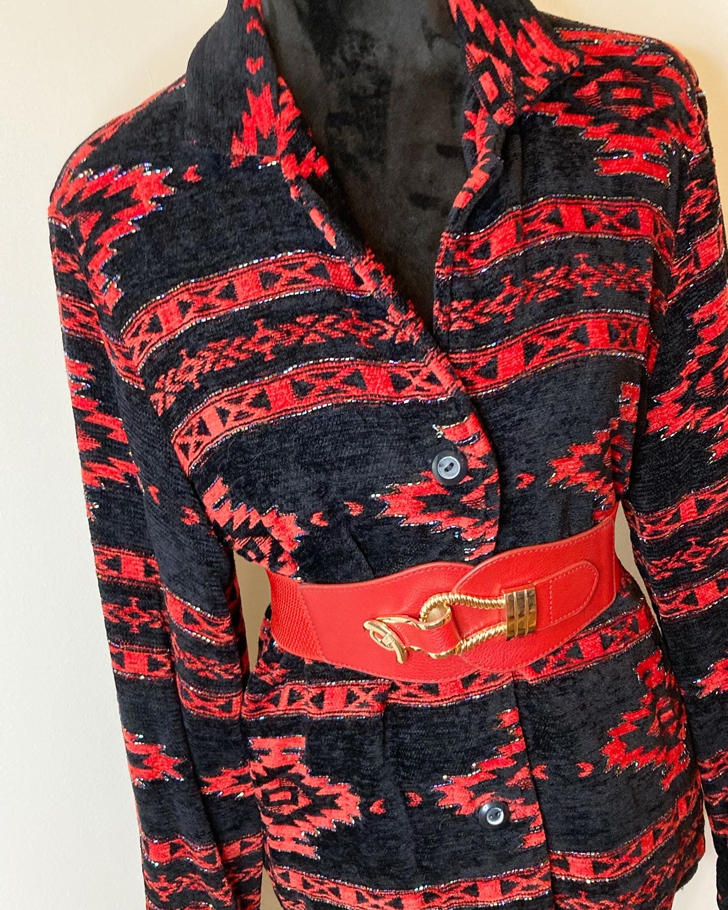 Red and Black Aztec Quilted Blazer