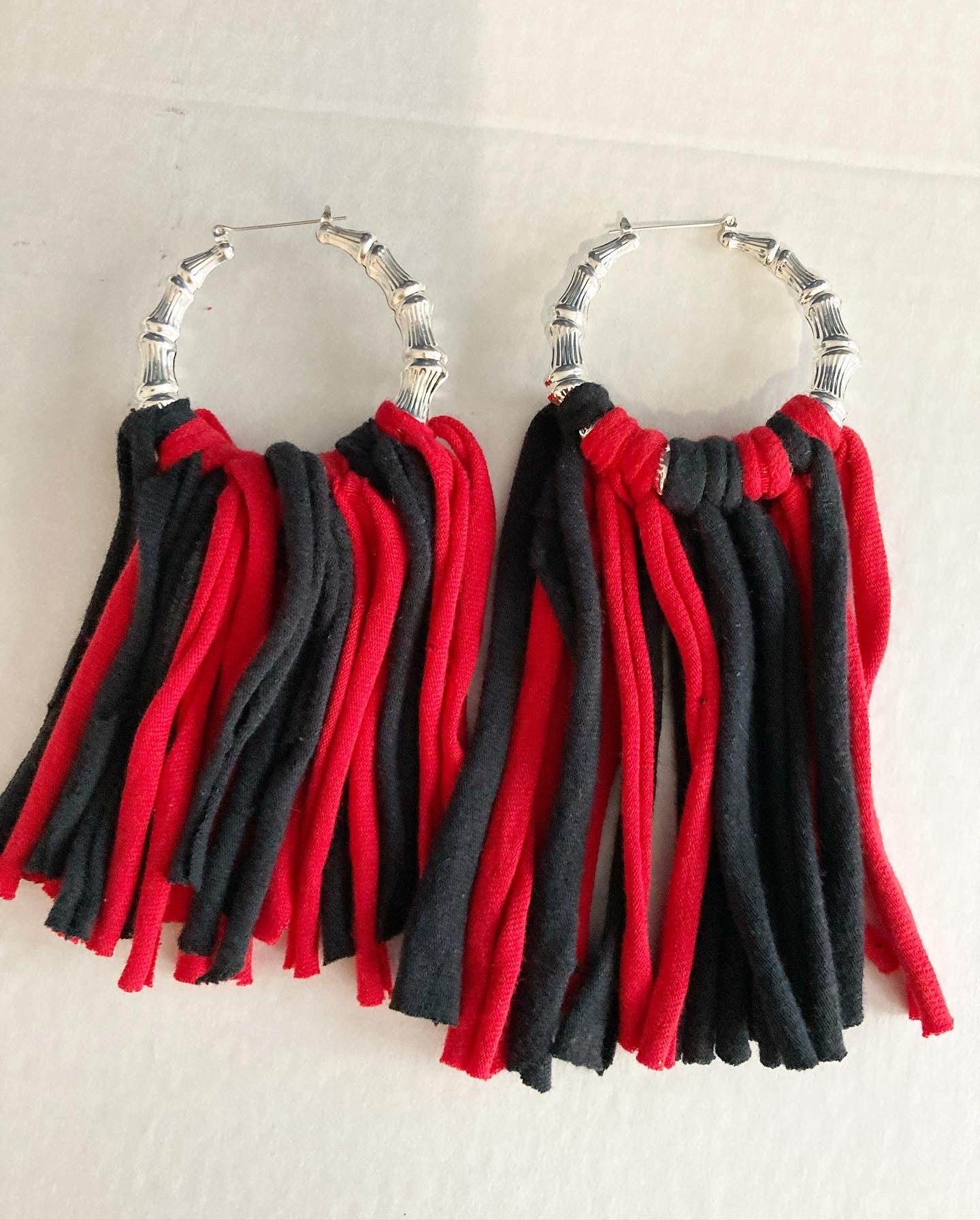 Black and Red Tshirt Fringe Earrings