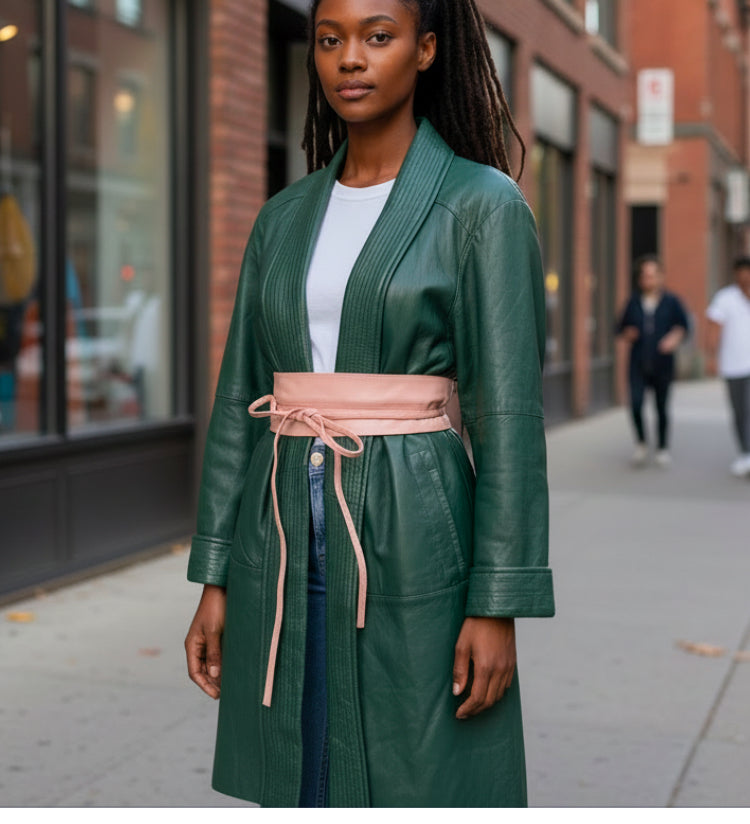 Green Butter Leather Swing Coat.