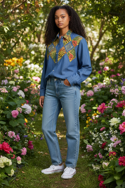 Patched Denim Top
