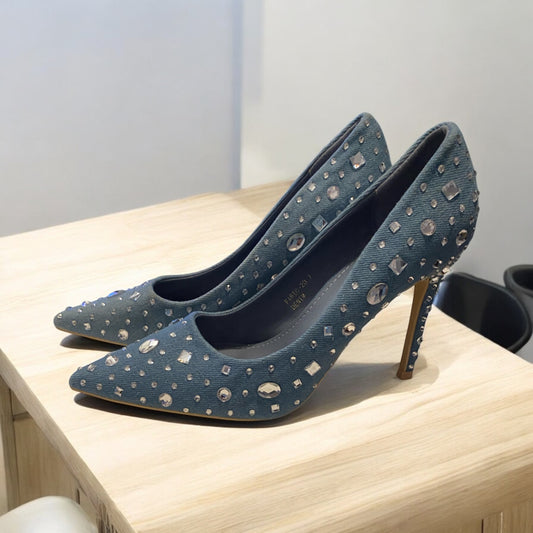 Denim Studded Pump