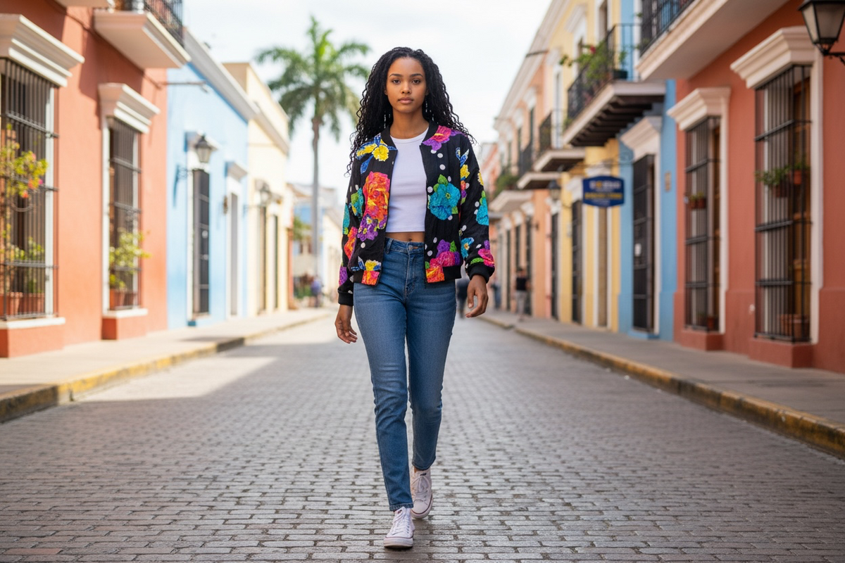 Floral polka dot track jacket.