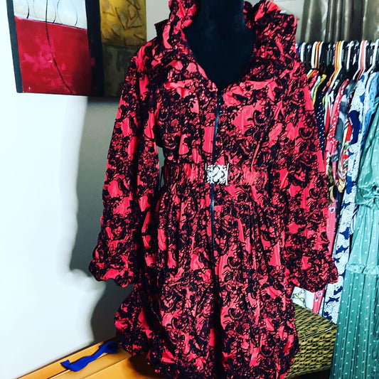 Red puffer jacket, 1X