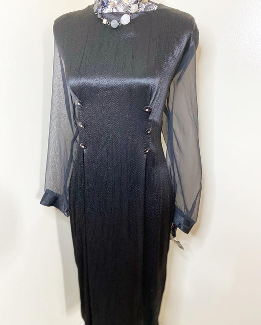 Noir Dress With Sheer Sleeves, Size 12