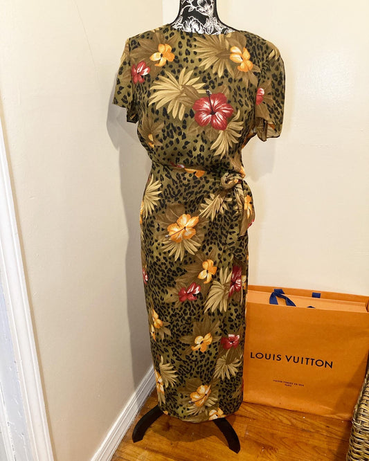 Olive Green Animal Print Dress